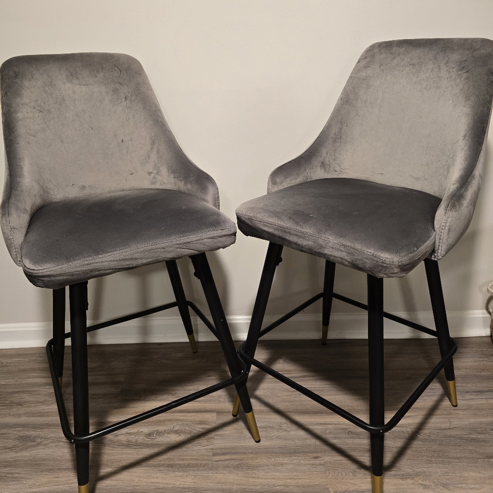 SOLD Modern Gray Velvet Dining Chairs - Counter Height